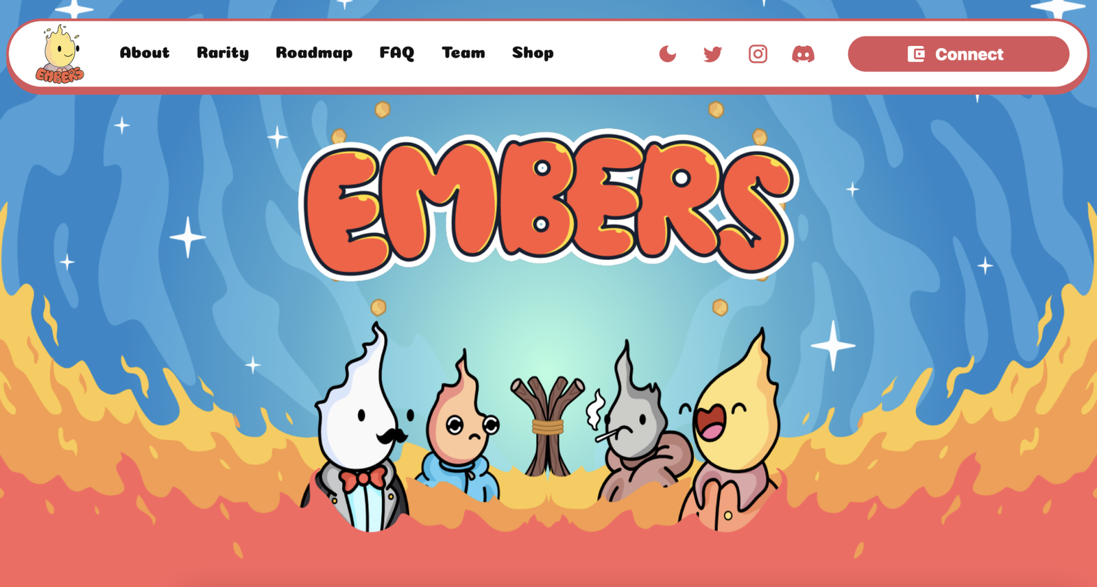 Screenshot of the Embers NFT website.