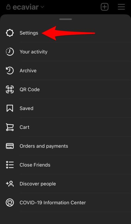 An arrow pointing to "Settings."