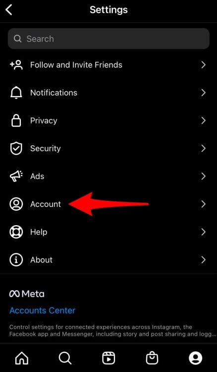 An arrow pointing to "Account."