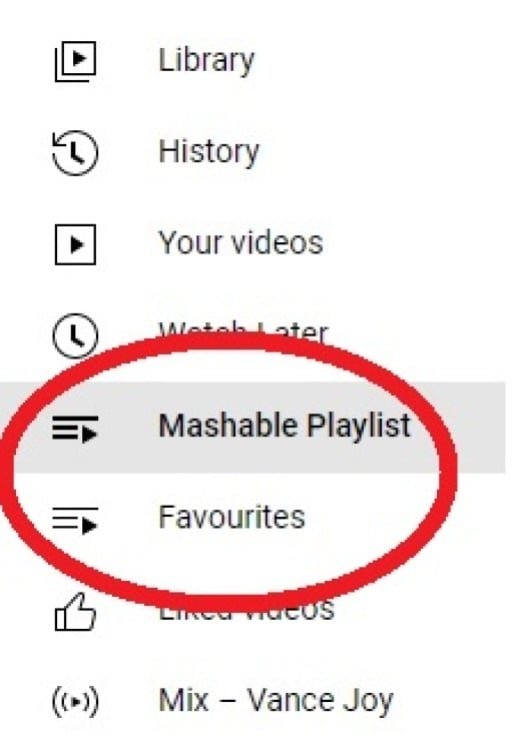 The words "Mashable playlist" circled in red