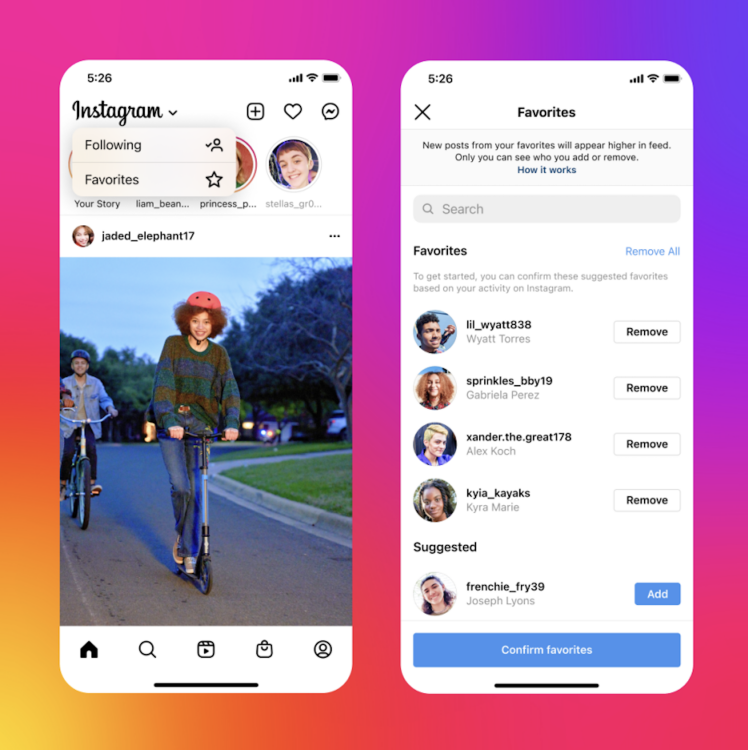 Screenshot of the Instagram app showing the Following feed option.