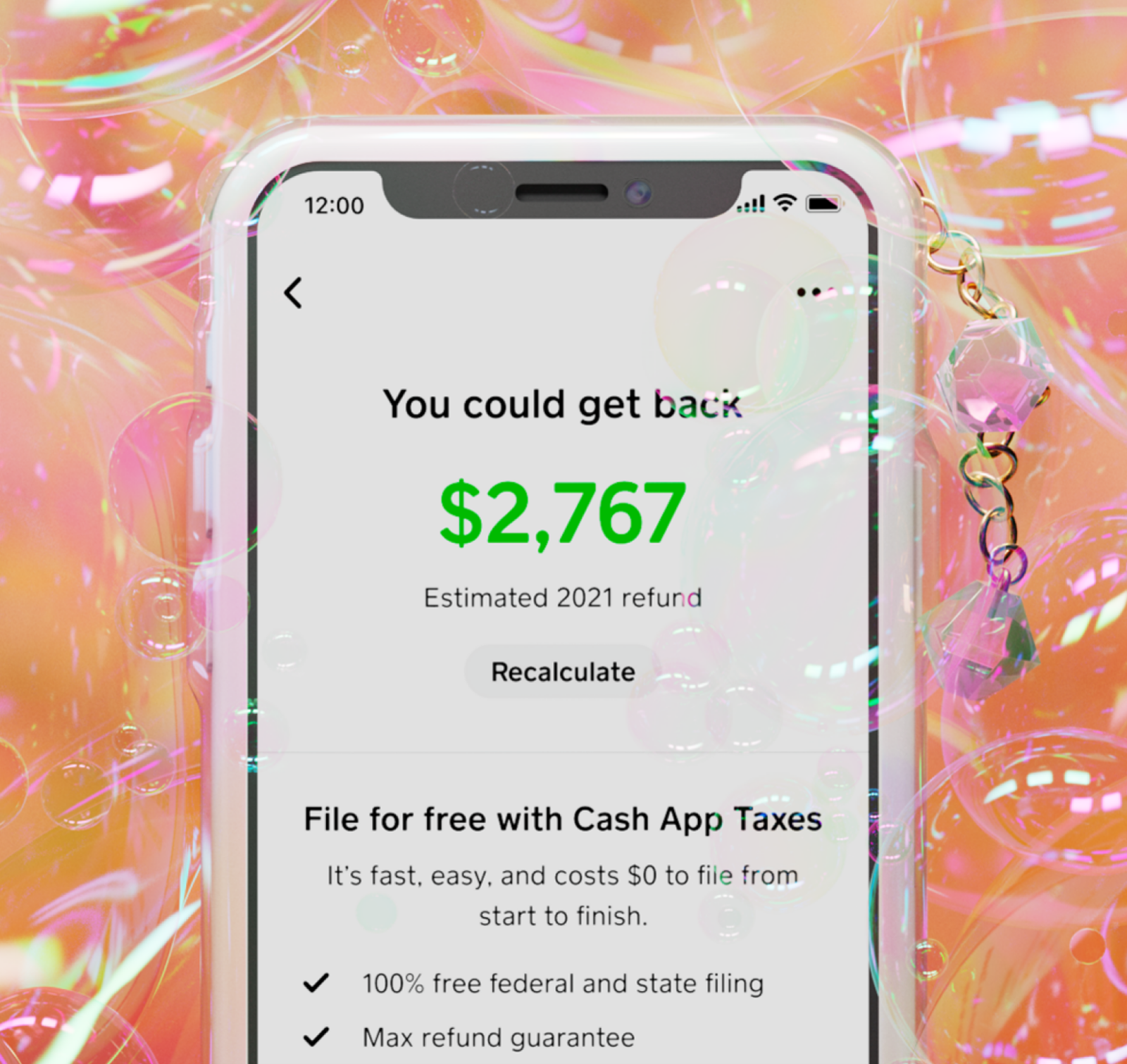 phone stating how much you could get back in taxes on Cash App Taxes app