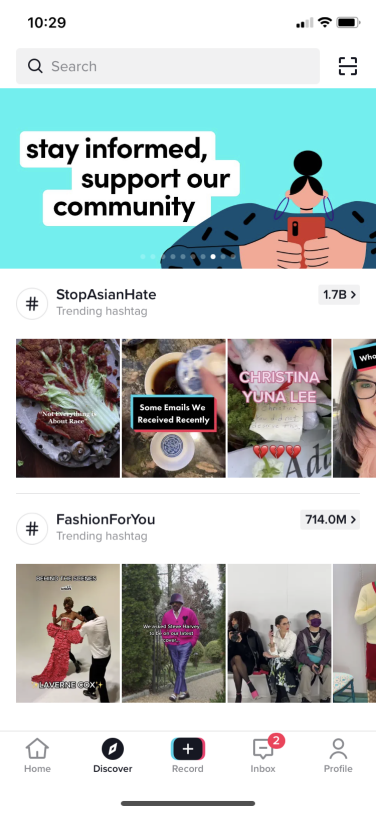 A screenshot of the TikTok Discover page shows a digital literacy panel.