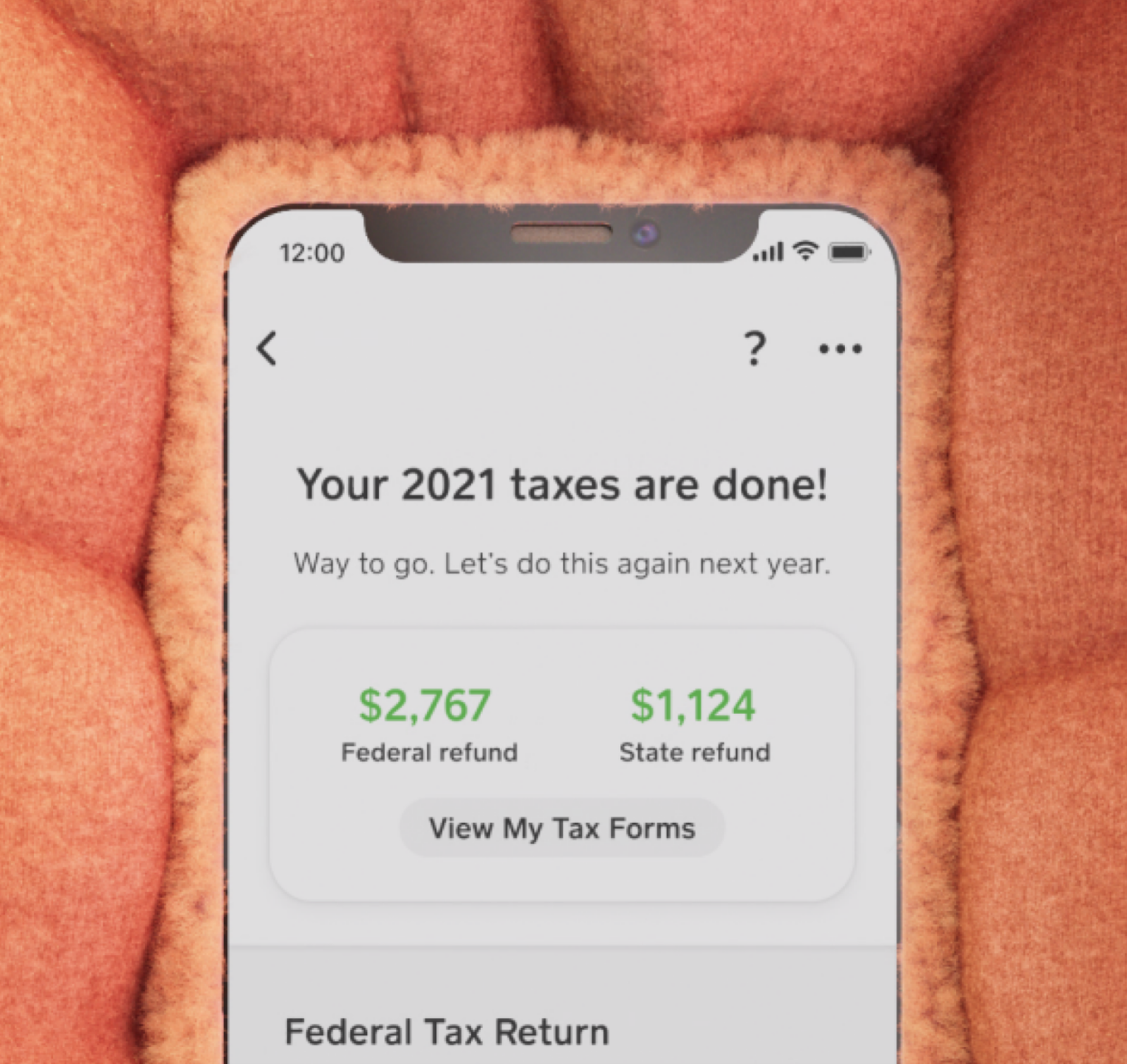 phone stating your taxes are finished on Cash App Taxes app