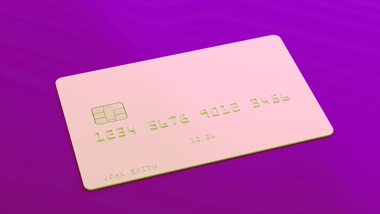 Pink credit card on purple background
