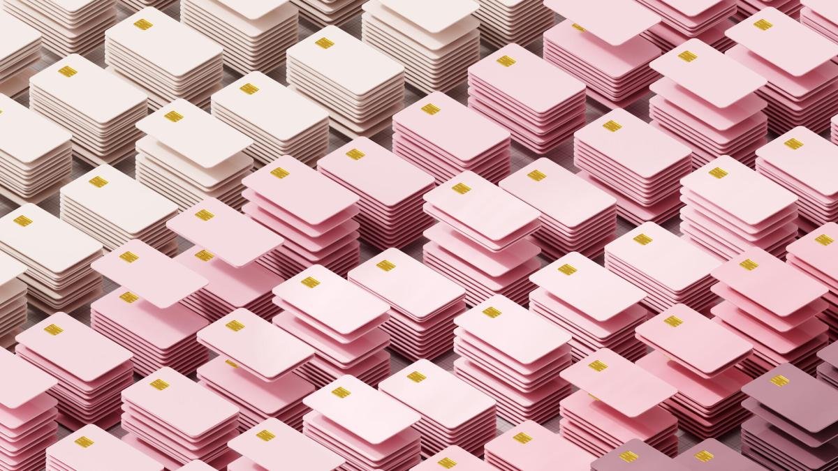 Stacks of pink credit cards