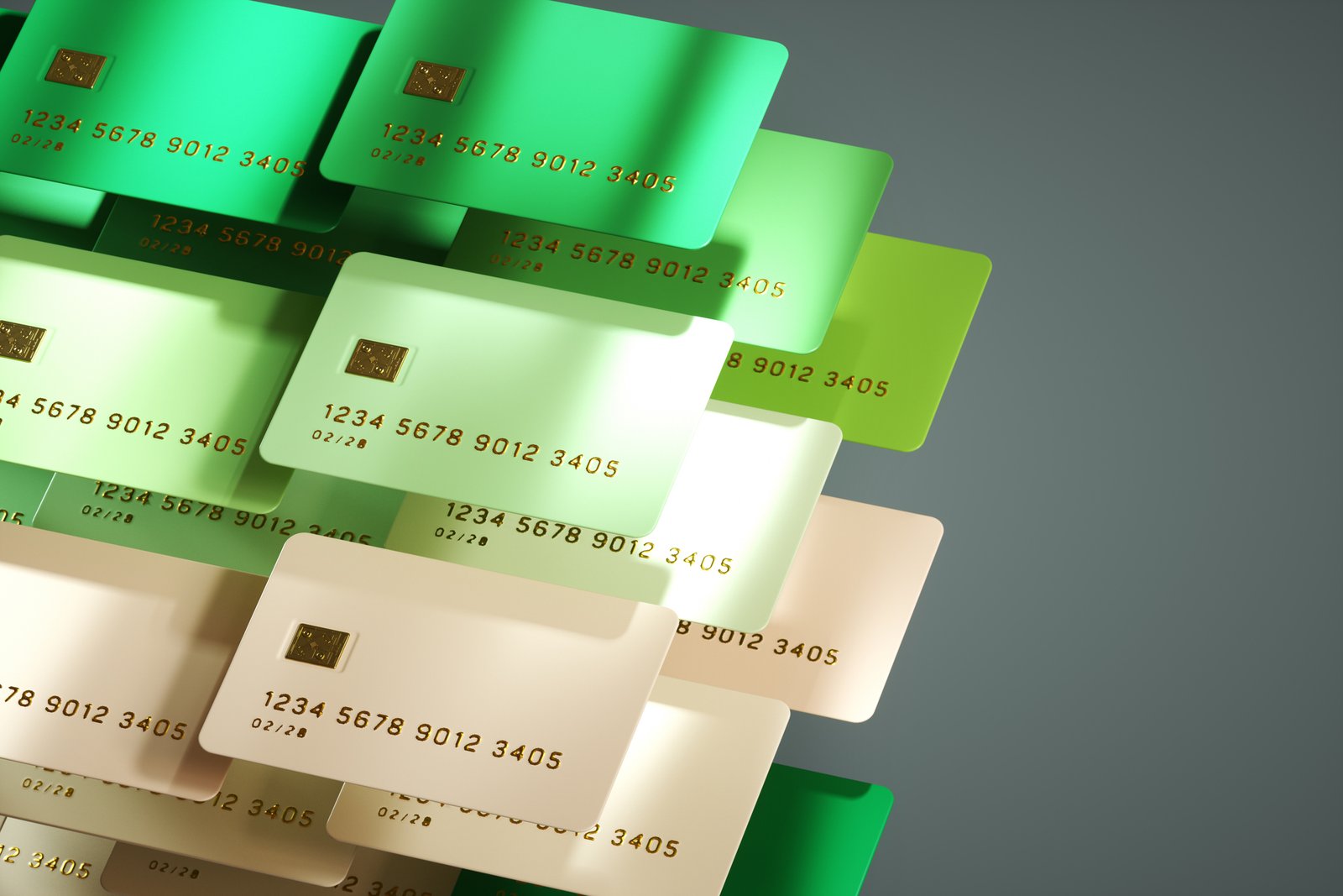 green and cream credit cards