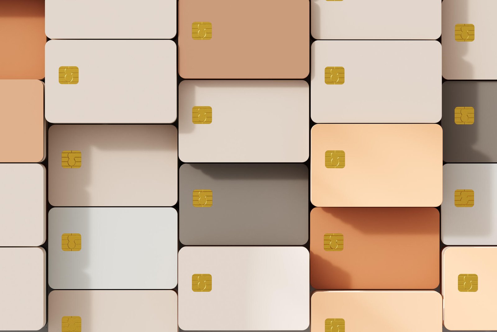 Gray and tan credit cards