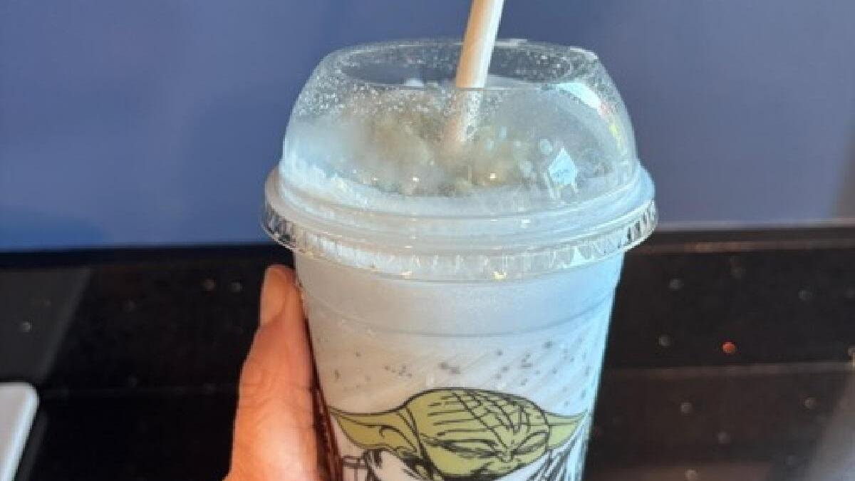a light blue milkshake