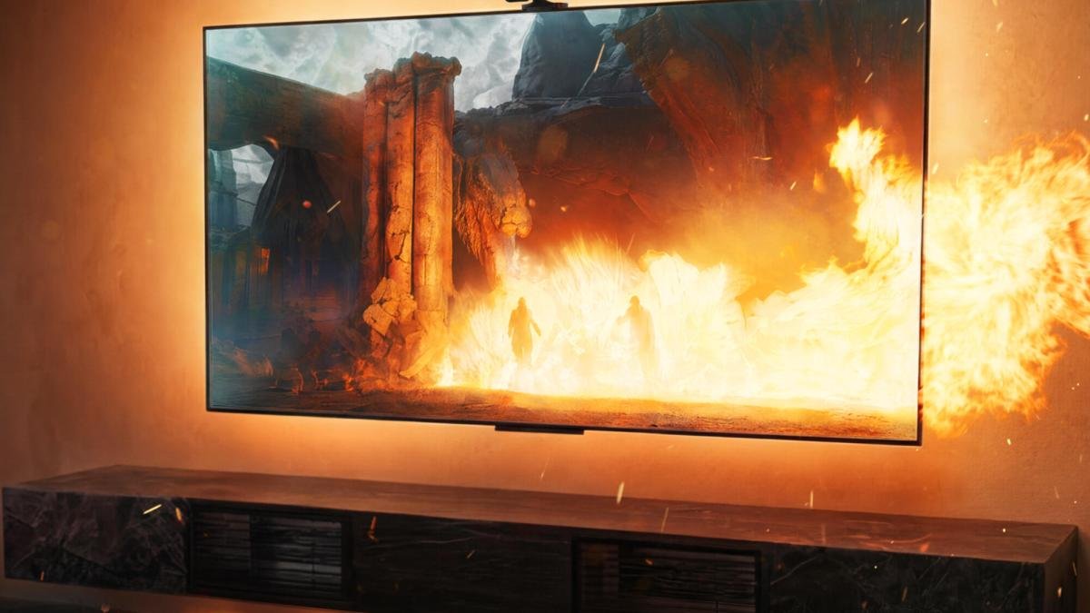Govee image illustrationg its TV backlighting with dragon fire.